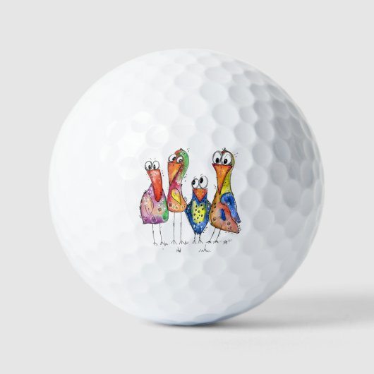 Vier kleurrijke whimsical-vogels golfballen (Voorkant)