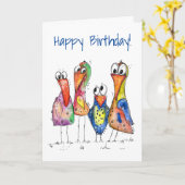 Vier kleurrijke whimsical-vogels kaart (Gele Bloem)