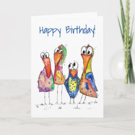 Vier kleurrijke whimsical-vogels kaart