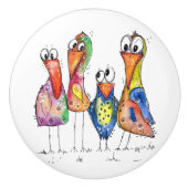 Vier kleurrijke Whimsical-vogels Keramische Knop (Voorkant)