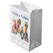 Vier kleurrijke whimsical-vogels medium cadeauzakje (Voorkant Gekanteld)
