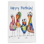 Vier kleurrijke whimsical-vogels medium cadeauzakje (Voorkant)