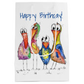 Vier kleurrijke whimsical-vogels medium cadeauzakje (Achterkant)