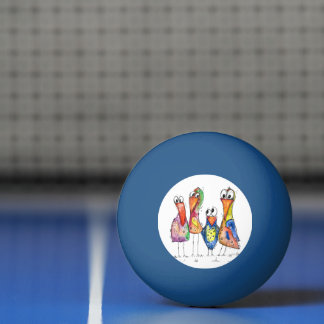 Vier kleurrijke whimsical-vogels pingpongbal