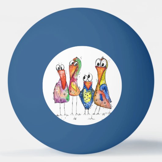 Vier kleurrijke whimsical-vogels pingpongbal (Voorkant)