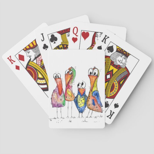 Vier kleurrijke whimsical-vogels pokerkaarten (Achterkant)