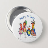 Vier kleurrijke whimsical-vogels ronde button 7,6 cm (Voorkant /achterkant)