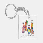 Vier kleurrijke whimsical-vogels sleutelhanger (Voorkant Links)