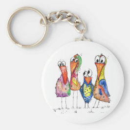 Vier kleurrijke whimsical-vogels sleutelhanger
