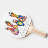 Vier kleurrijke whimsical-vogels tafeltennisbatje (Zijkant)