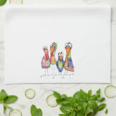 Vier kleurrijke whimsical-vogels theedoek (Gevouwen)