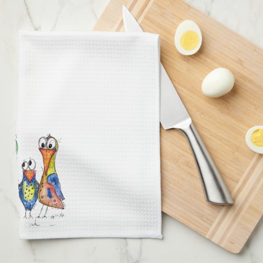 Vier kleurrijke whimsical-vogels theedoek (Quarter Fold)