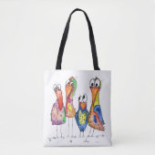 Vier kleurrijke whimsical-vogels tote bag (Voorkant)