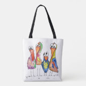 Vier kleurrijke whimsical-vogels tote bag (Achterkant)