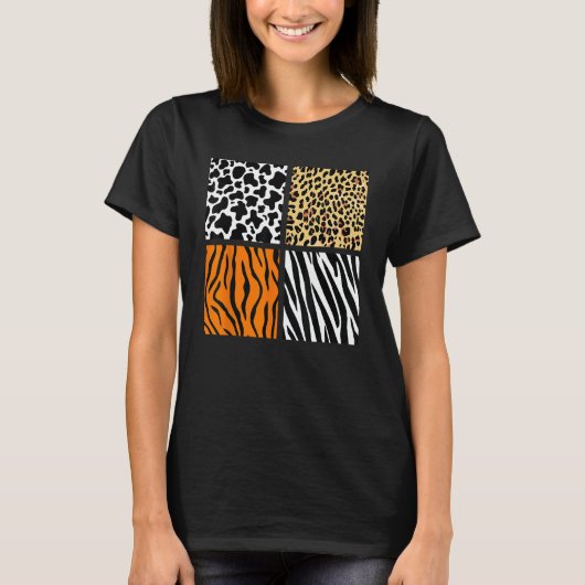 Vier Koe dierpatronen tijger leopard Zebra T-shirt (Voorkant)