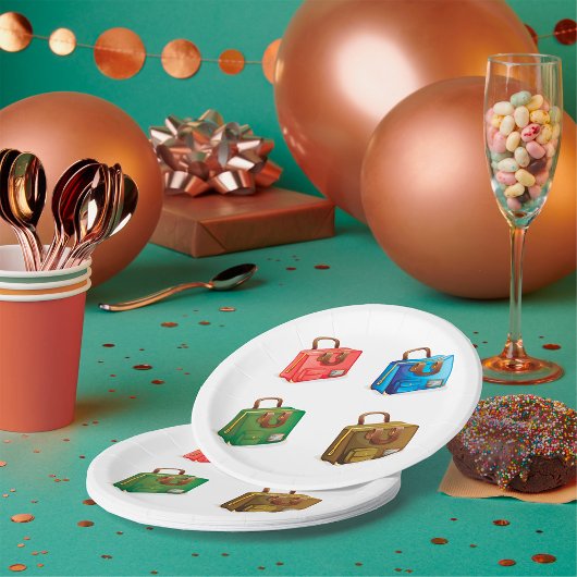 Vier koffers Papieren Borden Papieren Bordje