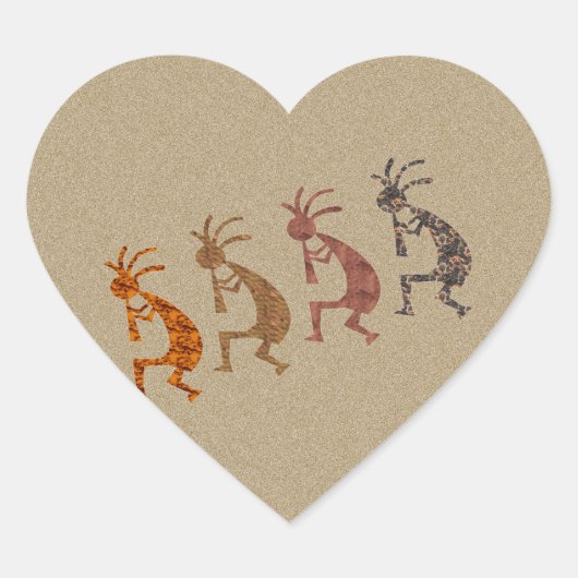 Vier Kokopelli Hart Sticker (Voorkant)