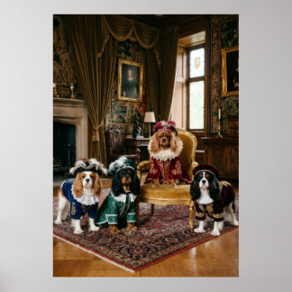Vier Koninklijke Cavalier Spaniels in een Statig H Poster