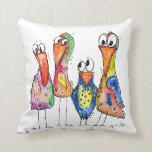 Vier kute Whimsical Colorful Birds Kussen