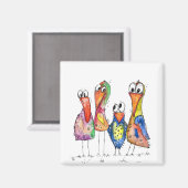 Vier kute Whimsical Colorful Birds Magneet (Voorkant / Achterkant)