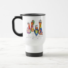 Vier kute Whimsical Colorful Birds Reisbeker