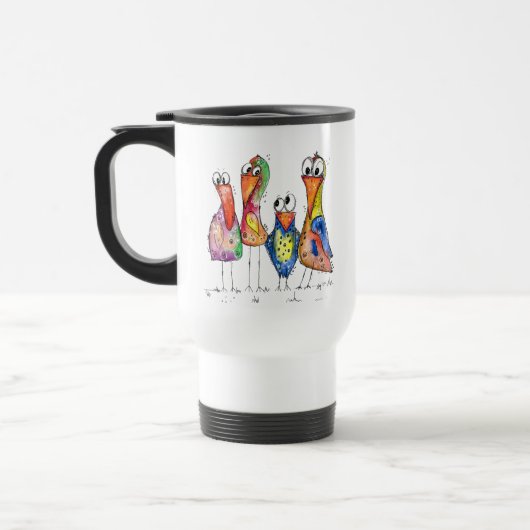 Vier kute Whimsical Colorful Birds Reisbeker (Links)