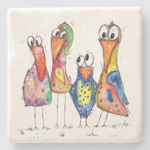 Vier kute Whimsical Colorful Birds Stenen Onderzetter