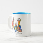 Vier kute Whimsical Colorful Birds Tweekleurige Koffiemok (Voorkant links)
