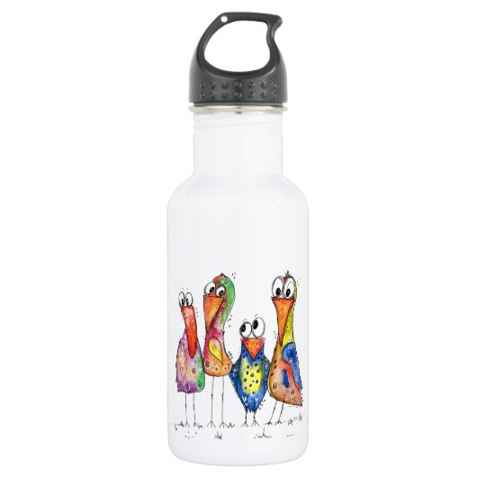 Vier kute Whimsical Colorful Birds Waterfles (Voorkant)