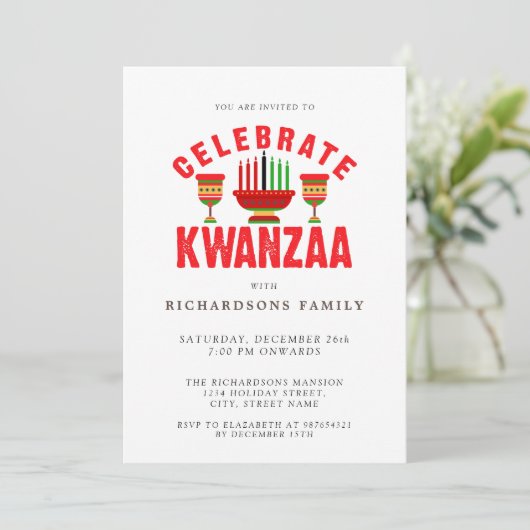 Vier Kwanzaa Party uitnodiging (Staand voorkant)