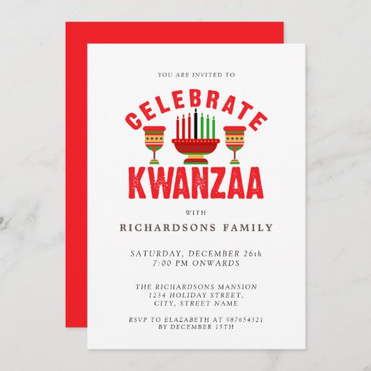 Vier Kwanzaa Party uitnodiging (Voorkant / Achterkant)