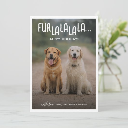 VIER LA LA LA LA... Hondenfoto Kerst Feestdagenkaart (Staand voorkant)