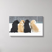 Vier labrador honden in sneeuw canvas afdruk (Voorkant)
