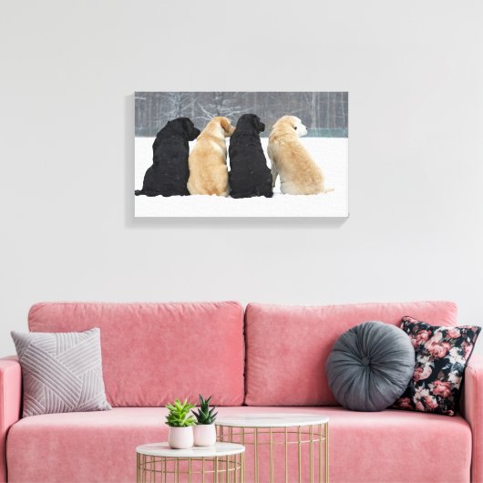 Vier labrador honden in sneeuw canvas afdruk (Insitu (Woonkamer))