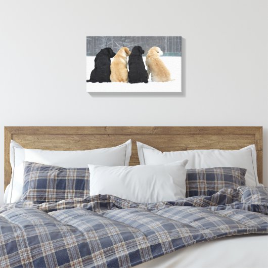 Vier labrador honden in sneeuw canvas afdruk (Insitu (Slaapkamer))