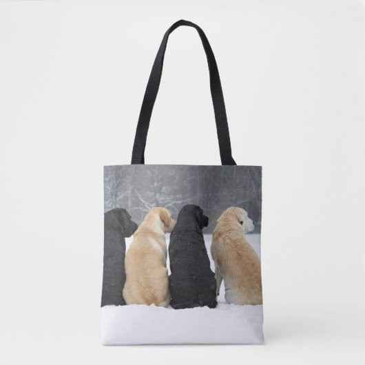 Vier labrador honden in sneeuw tote bag (Voorkant)