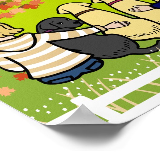 Vier Labradors en Ouders in de herfst Poster (Hoek)