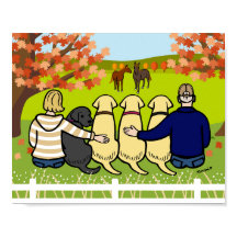 Vier Labradors en Ouders in de herfst