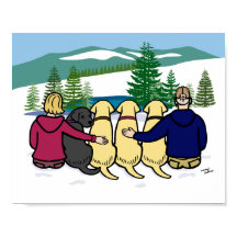 Vier Labradors en Ouders Winter Uitzicht