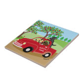 Vier Labradors en Red Truck Family Tegeltje (Zijkant)