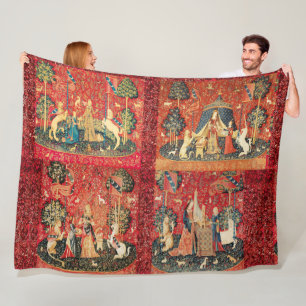 VIER LADY EN UNICORN STORIES Red Green Floral Fleece Deken