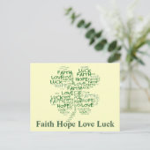 Vier Leaf Clover betekenend: Hoop, Faith, Love, Lu Briefkaart (Staand voorkant)
