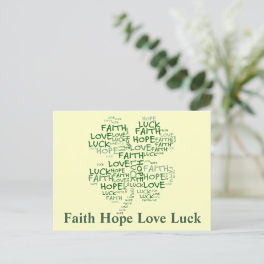 Vier Leaf Clover betekenend: Hoop, Faith, Love, Lu Briefkaart (Staand voorkant)