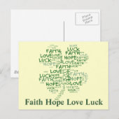 Vier Leaf Clover betekenend: Hoop, Faith, Love, Lu Briefkaart (Voorkant / Achterkant)