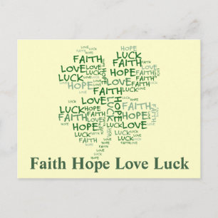 Vier Leaf Clover betekenend: Hoop, Faith, Love, Lu Briefkaart