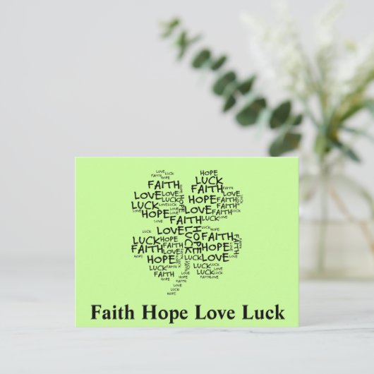 Vier Leaf Clover betekenend: Hoop, Faith, Love, Lu Briefkaart (Staand voorkant)