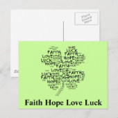Vier Leaf Clover betekenend: Hoop, Faith, Love, Lu Briefkaart (Voorkant / Achterkant)