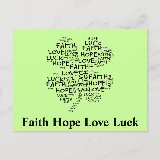 Vier Leaf Clover betekenend: Hoop, Faith, Love, Lu Briefkaart (Voorkant)