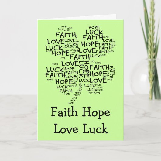 Vier Leaf Clover betekenend: Hoop, Faith, Love, Lu Kaart (Voorkant)