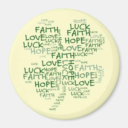 Vier Leaf Clover betekenend: Hoop, Faith, Love, Lu Magneet (Voorkant)